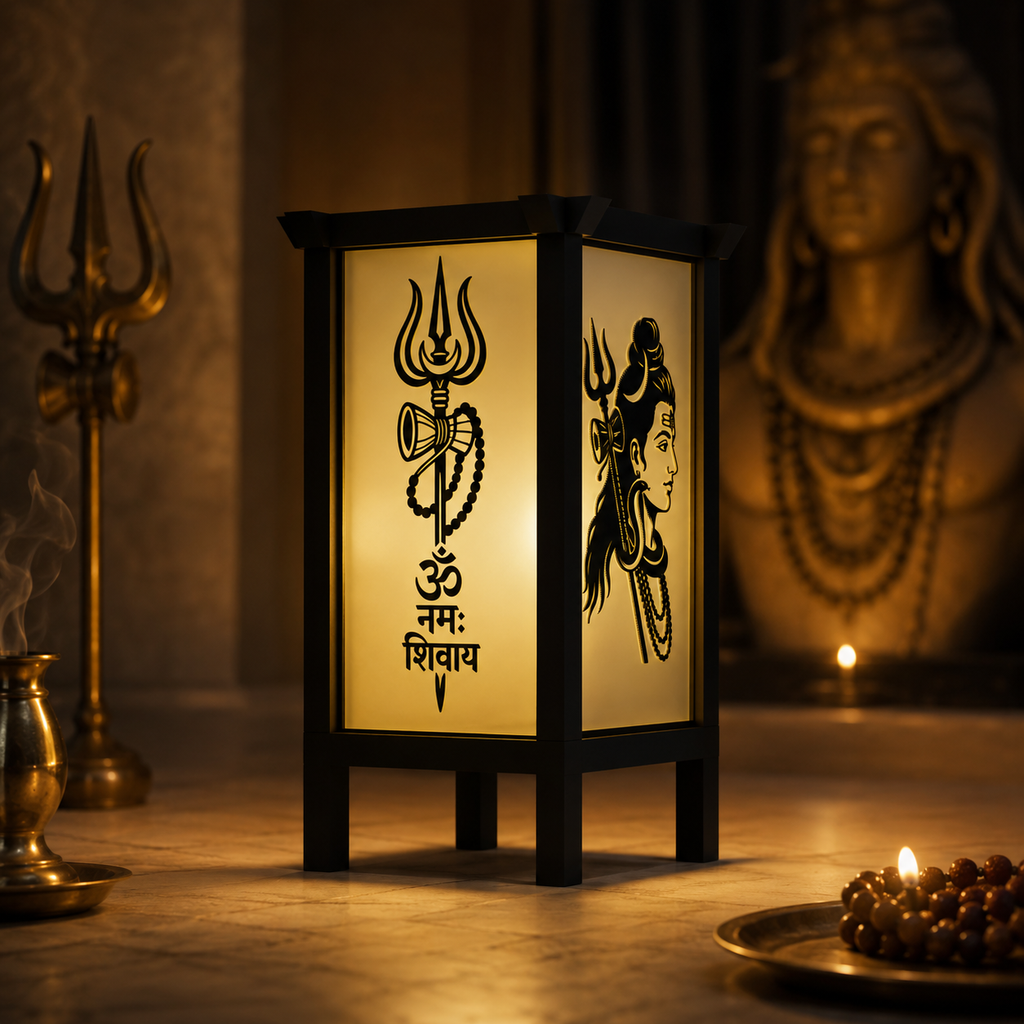 Shiva Trishul & Om 3D Printed Spiritual Lamp - Hindu Inspired Decor