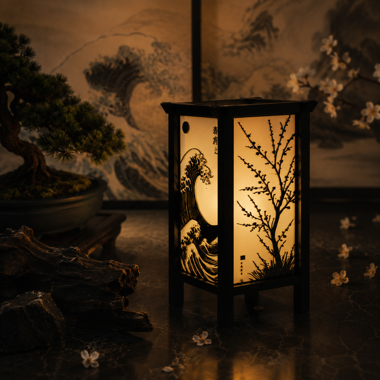 The Great Wave Lantern — Hokusai Shadow Lamp