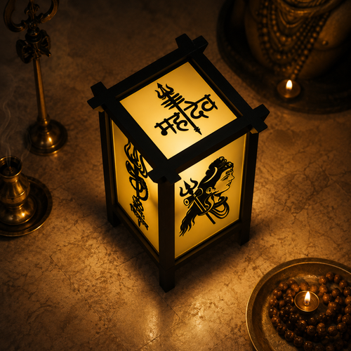 Shiva Trishul & Om 3D Printed Spiritual Lamp - Hindu Inspired Decor