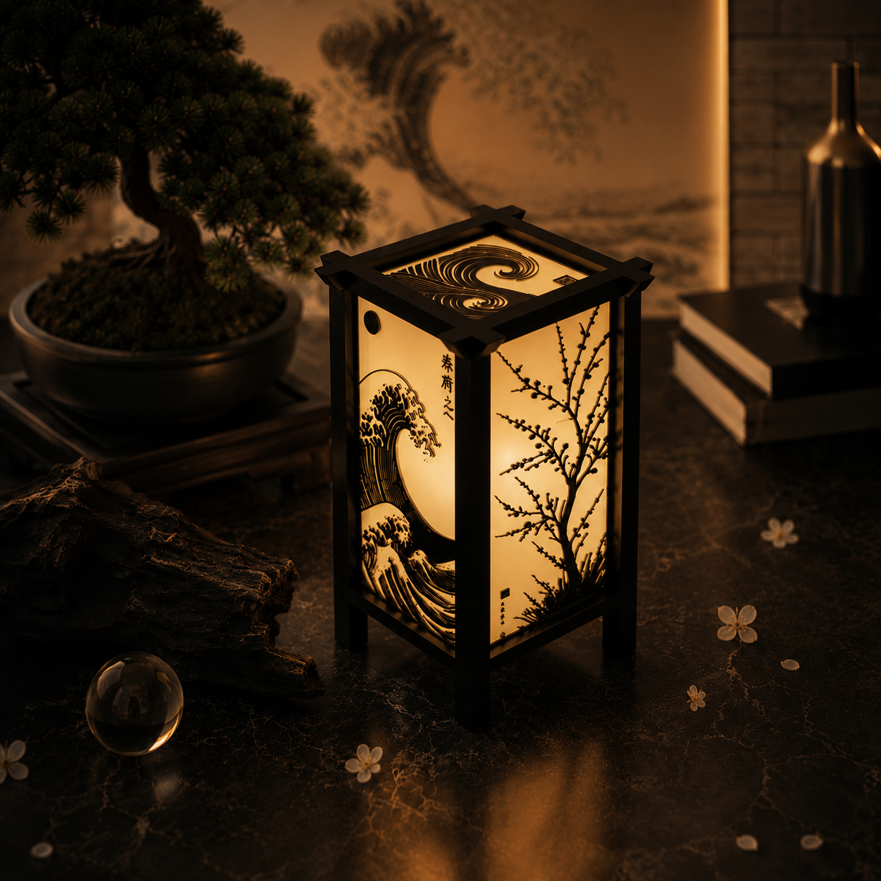 The Great Wave Lantern — Hokusai Shadow Lamp