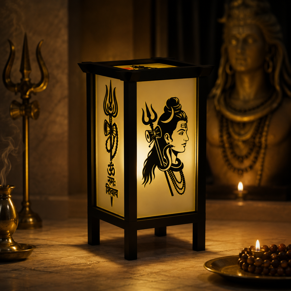 Shiva Trishul & Om 3D Printed Spiritual Lamp - Hindu Inspired Decor