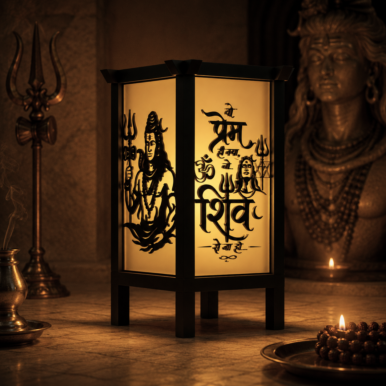 Shiva Trishul & Om 3D Printed Spiritual Lamp - Hindu Inspired Decor