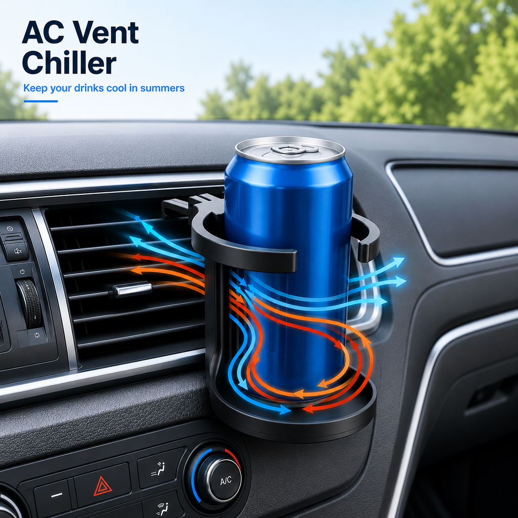 AC Vent Chiller – Car Cup Holder & Phone Mount, Keeps Drinks Cool